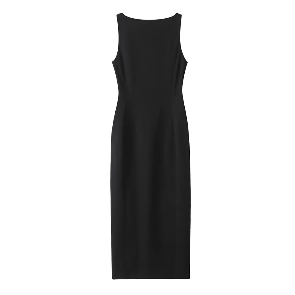 BMURHMZA Autumn New Product Women's Fashion High End Temperament Sleeveless Round Neck Sleeveless Midi Dress