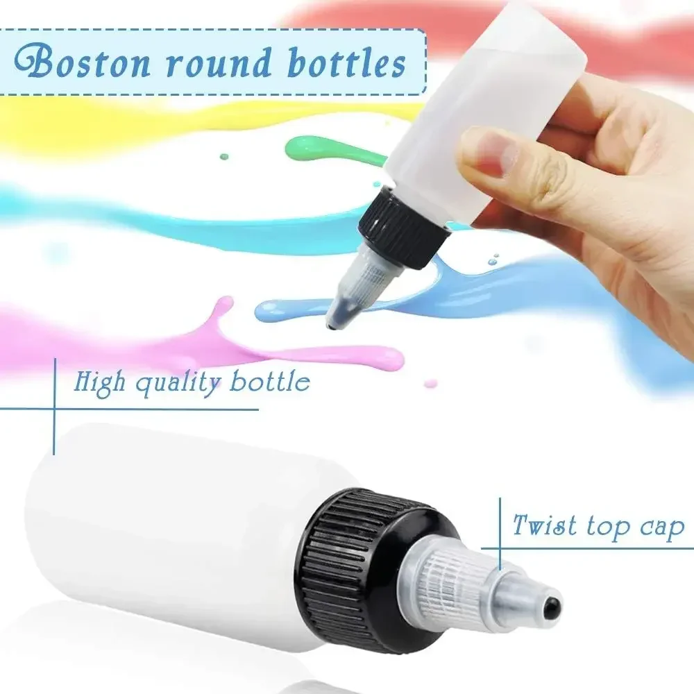 Botellas de plástico con gotero para pintura líquida, 5 piezas, 10ML-120ML, tapón giratorio, dispensador de tinta, aplicador de pegamento