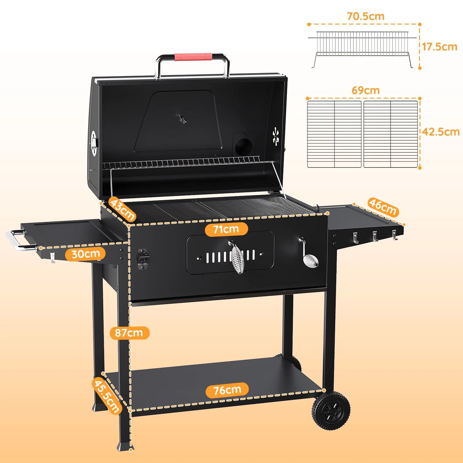 Factory Direct 2026 Devoko 71x42.5 cm Professional Garden Barbecue trolley Charcoal Grill Barbecue Grill with Folding Side panel