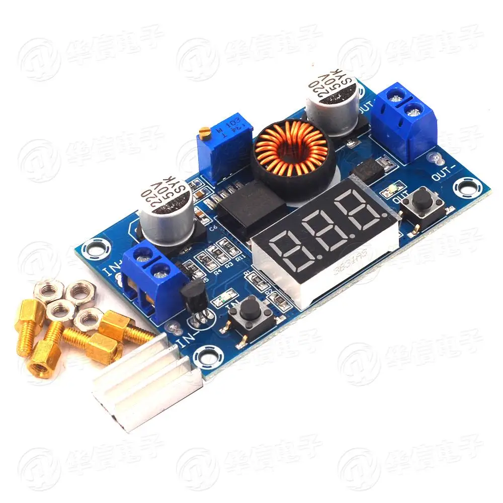 10pcs/lot 5A High-power XL4015 75W DC-DC Adjustable  Voltage Reduction Module with Voltmeter Display and Copper Pillar