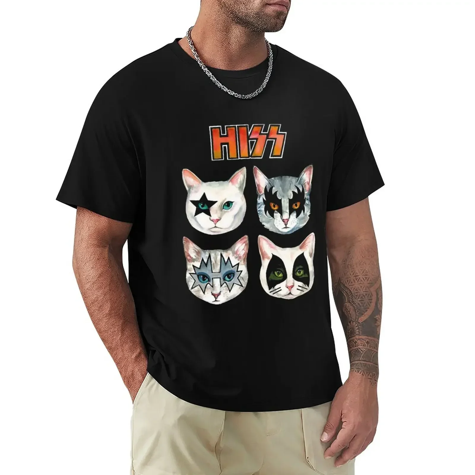 Hiss Kiss - Funny Cats Rock Band Slim Fit T-Shirt plus size tops animal prinfor boys aesthetic clothes mens workout shirts