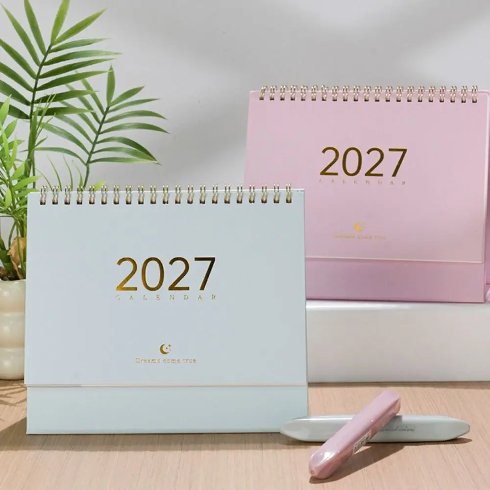 Paper 2027 Desk Calendar Morandi Color Monthly View Standing Table Calendar Desktop Size Spiral Binding Academic Planner