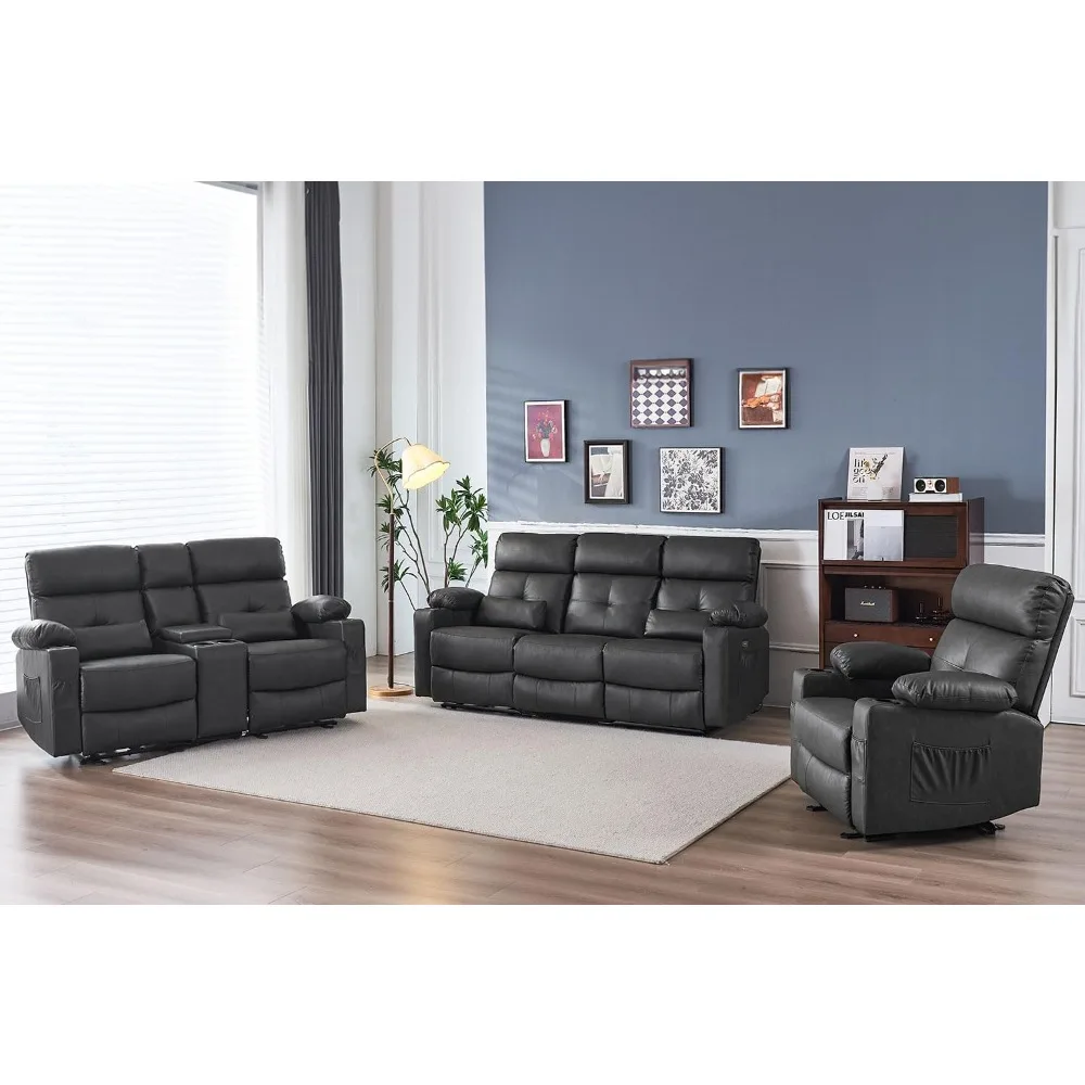 Recliner Sofa Sets for Living Room, 3 Pieces Recliner Furniture Sofa Set, Power Recliner Sofa Set for Living Room Furniture Set