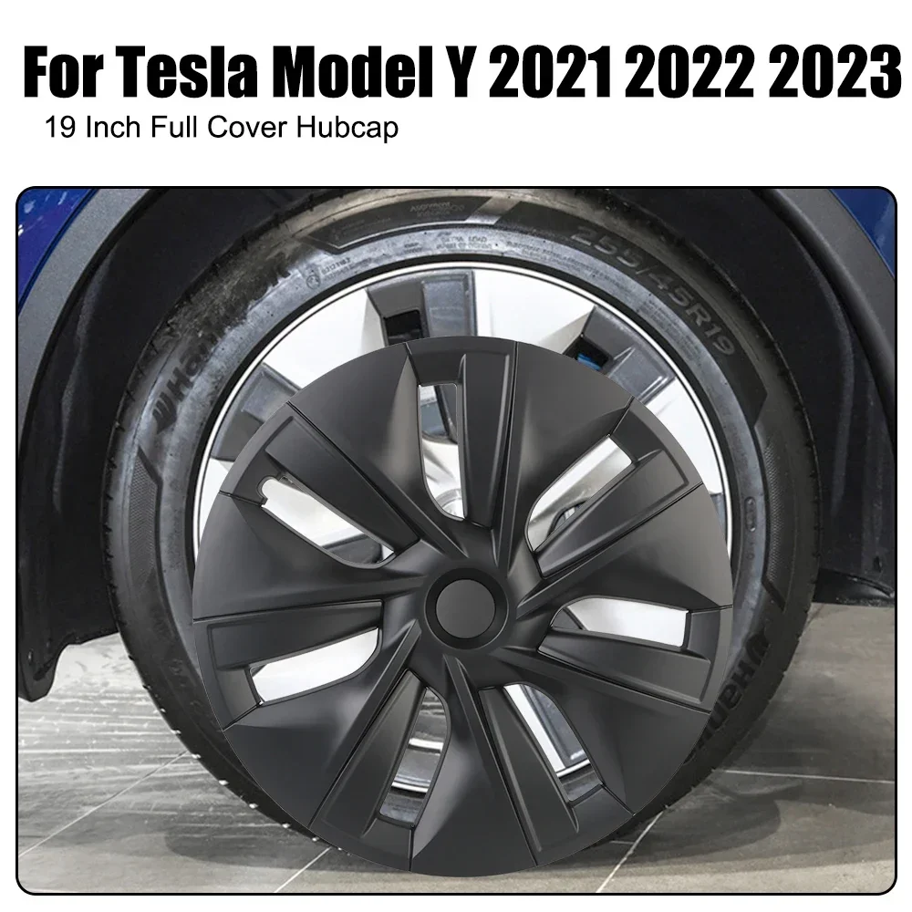 19 Inch Car Full Cover Hubcap DIY Wheel Hub Cap Carbon Fiber Decorative Automotive Accessories for Tesla Model Y 2021 2022 2023