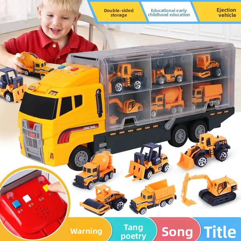 Conjunto de carros de brinquedo grande para crianças, veículos de construção de simulação de liga, incluindo modelos de escavadeira de motor de incêndio de contêiner de caminhão