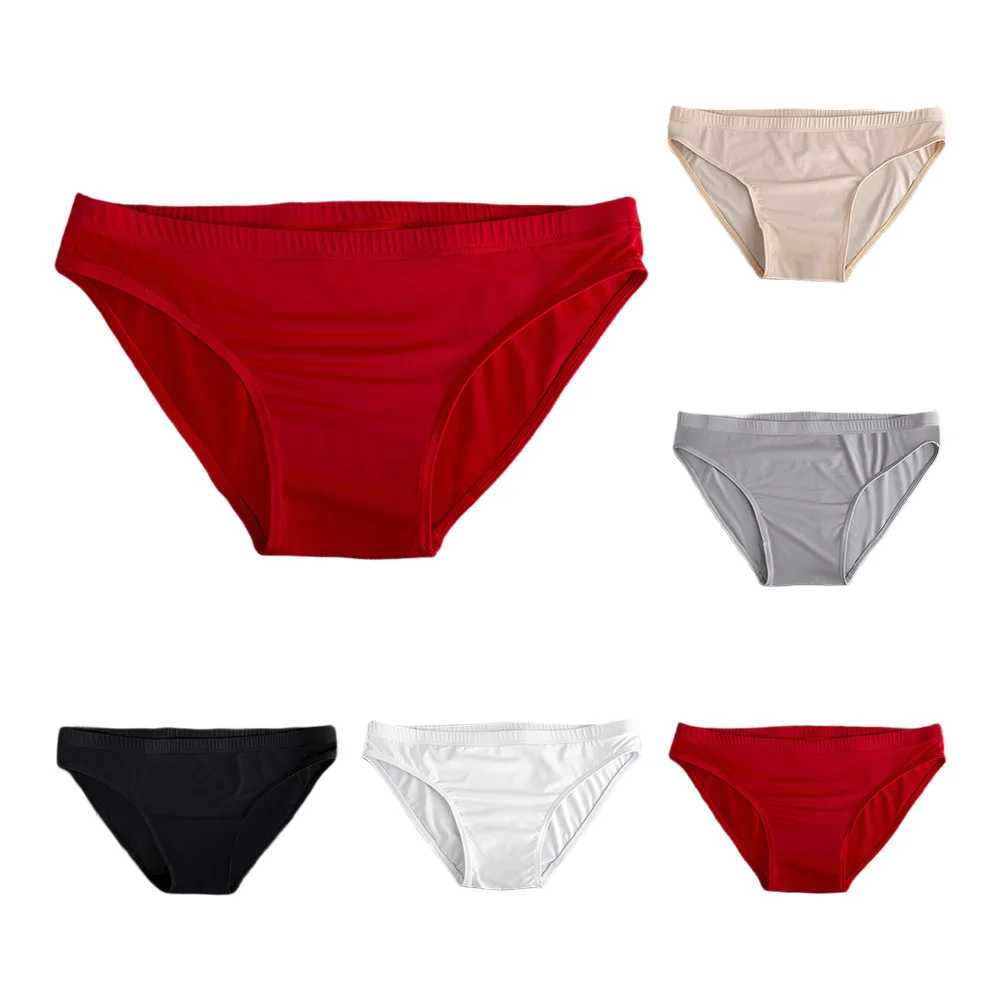 

Mens Underpants Comfortable Ice Silk Fabric Low Waist Lingerie Sexy Hot Underwear Solid Color Red Color Panties Briefs