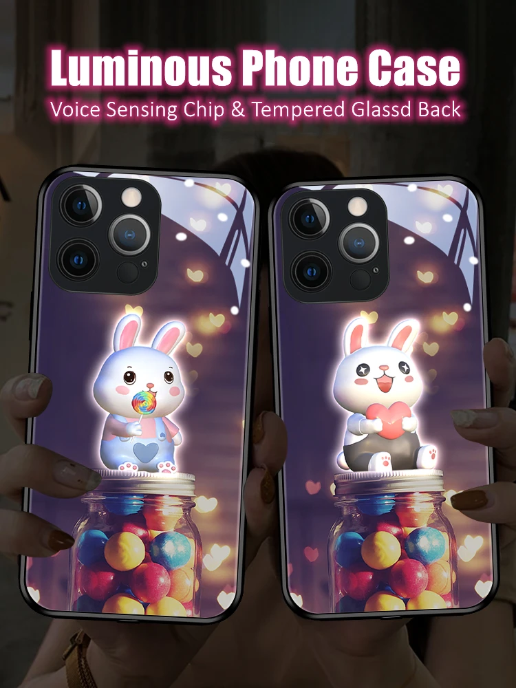 

Rabbit Valentine’s Day Lovers Gift LED Light Glowing Luminous Phone Case for Samsung S24 S22 S23 Note 10 20 A54 A73 Plus Ultra