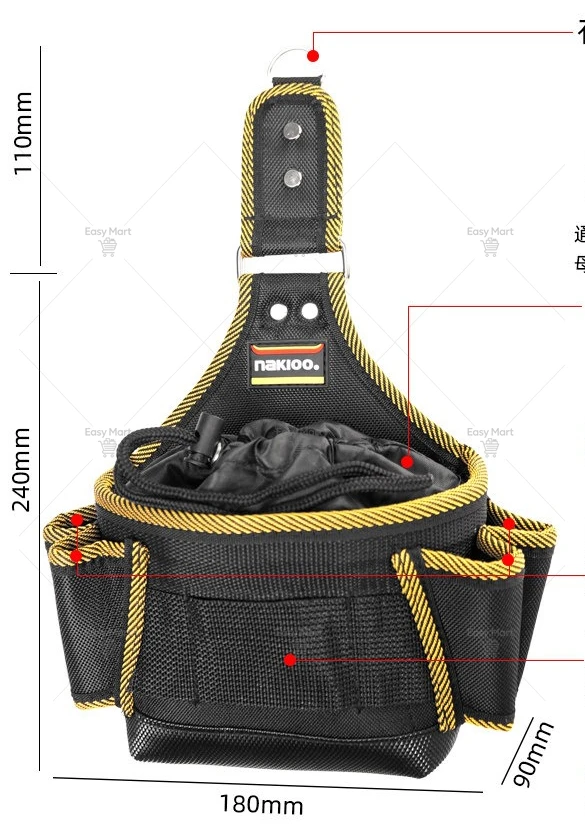Quick Hanging Tool Kit, Electrician Waist Bag, Quick Buckle Belt Quick Disassembly Multi-function Portable Tool Storage Bag