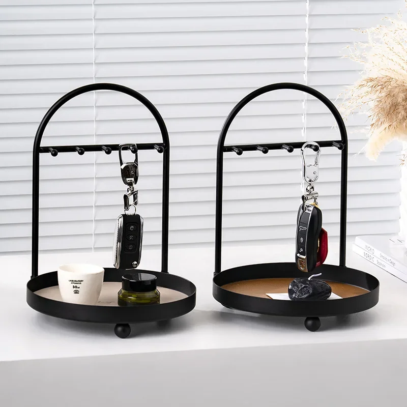 Key Holder Wall Mount Metal, Adjustable Multi Layer Key Organizer with Hooks, Modern Key Storage Rack, Desktop Jewelry Organizer