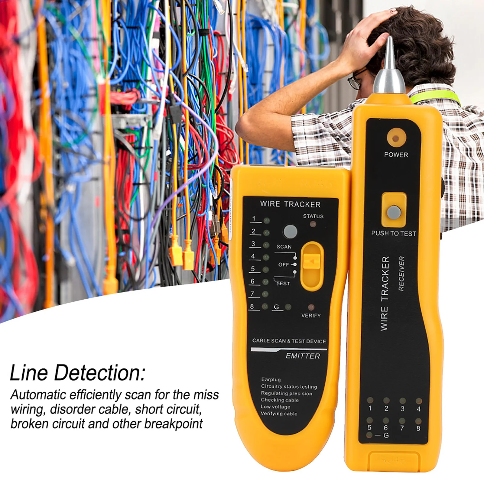 Network Cable Tester Scan for Miss Wiring/ Disorder Cable/ Short Circuit/ Broken Circuit Line Finder LAN Wire Diagnose Tool