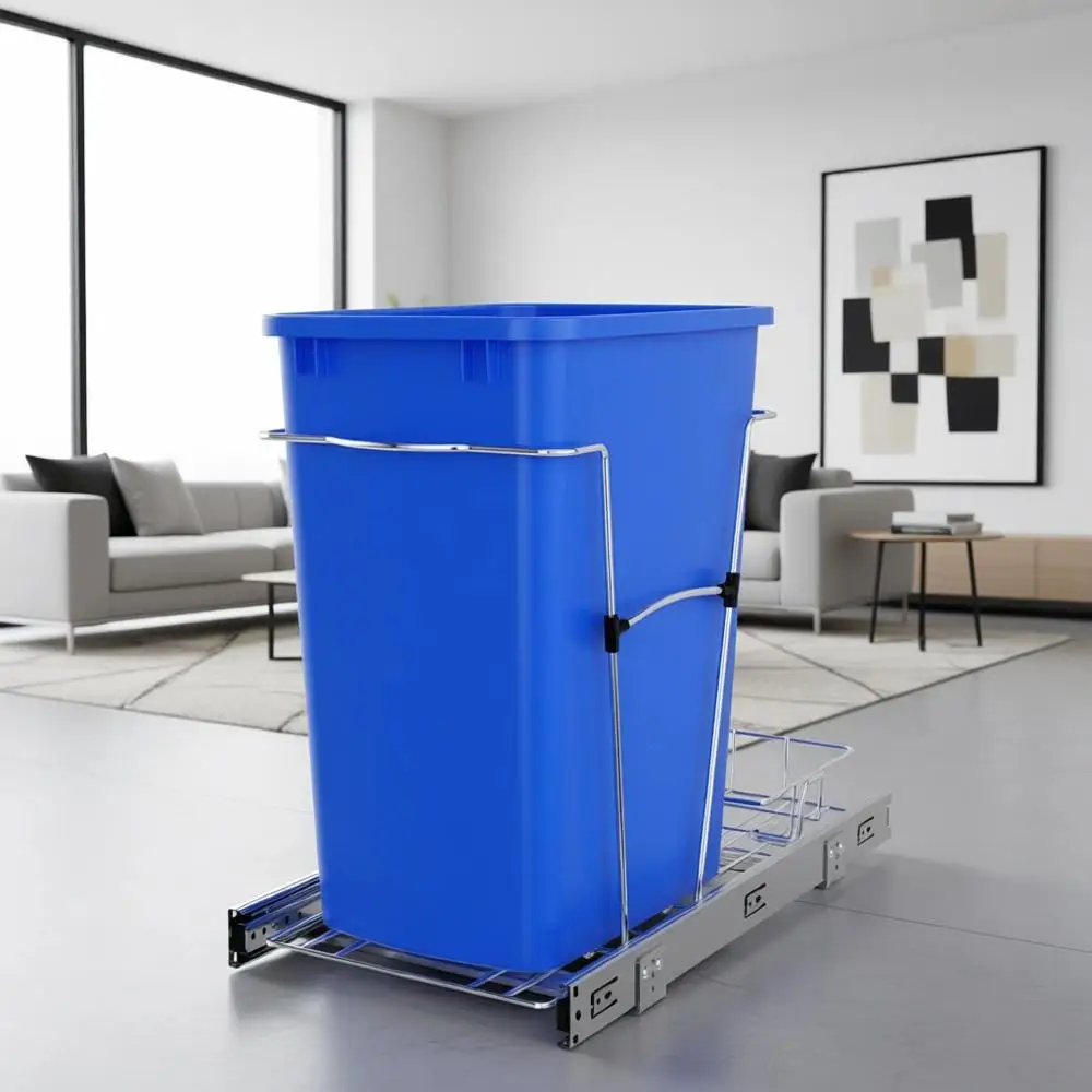 

Выдвижной контейнер на 35 кварт. Мусорное ведро для кухонного шкафа с выдвижными направляющими, синее