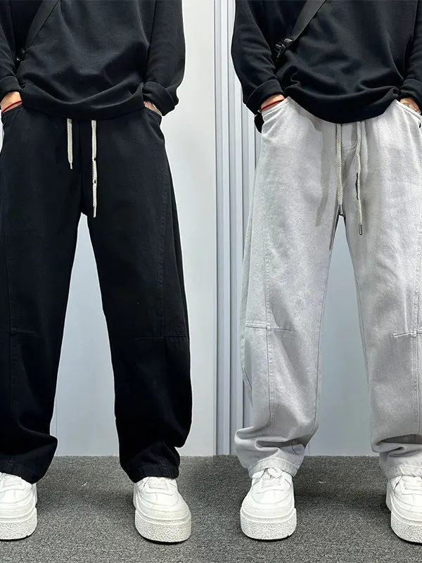 

Американские повседневные брюки, мужские свободные широкие брюки, осенние однотонные брюки с боковым вырезом, прямые брюки с лунным лезвием