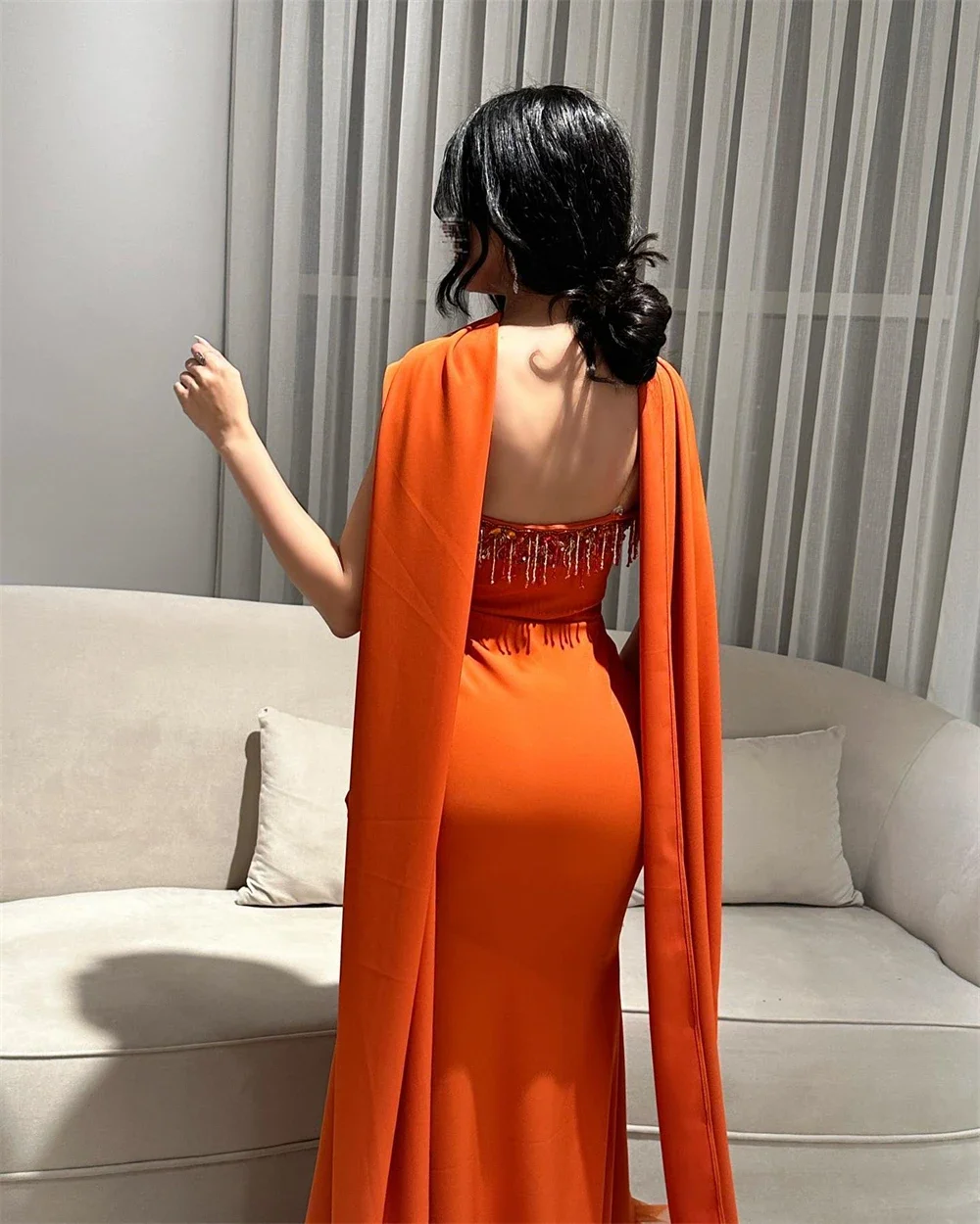 Customized Eleagnt Strapless Sheath Ruched Tassel Party Dress Floor Length Stole Formal Evening Gowns فساتين نسائيه سهره 롱원피스