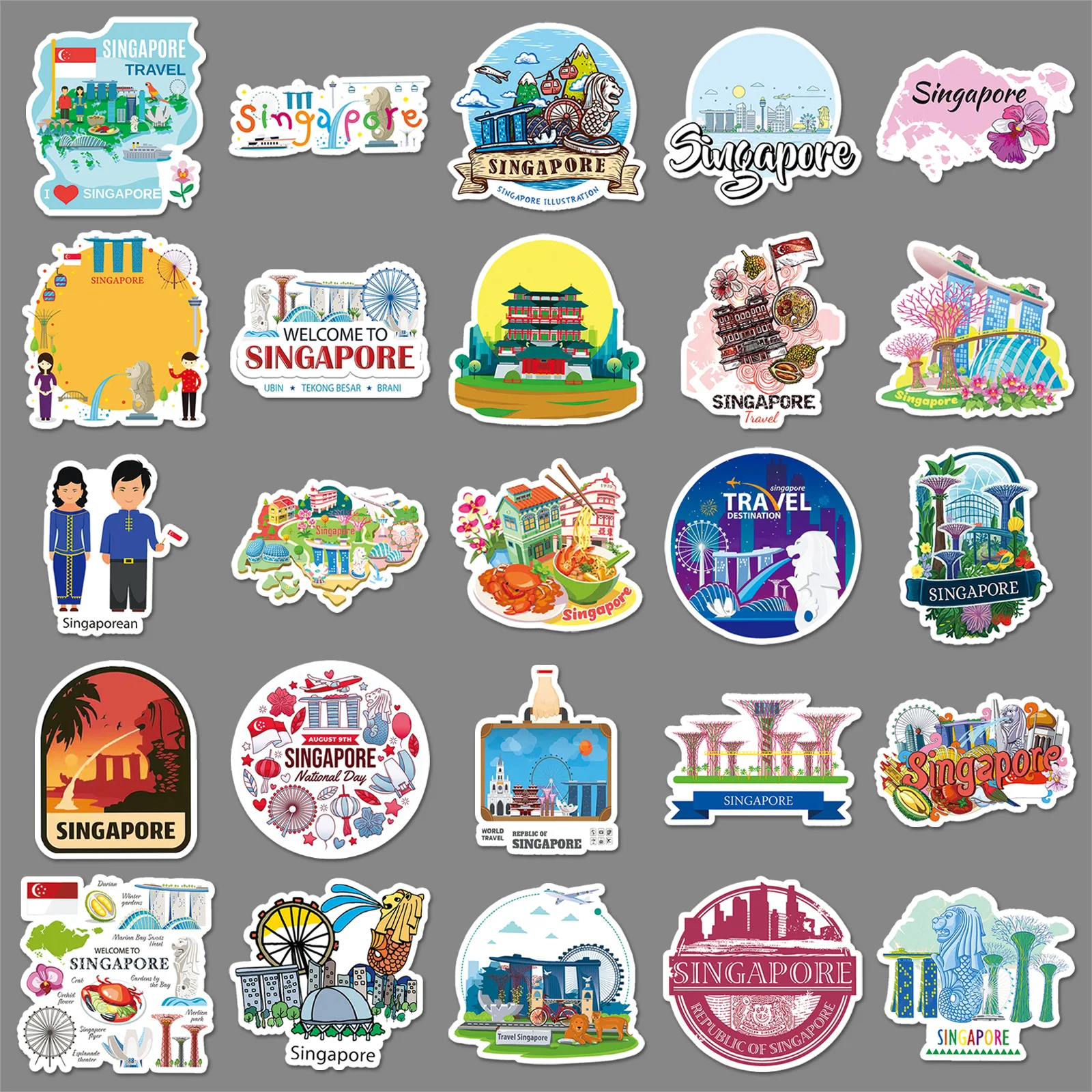 50 قطعة من ملصقات سنغافورة لموضوع السفر لسجل القصاصات والهاتف المحمول والكمبيوتر المحمول DIY ملصق تزيين الحرف اليدوية