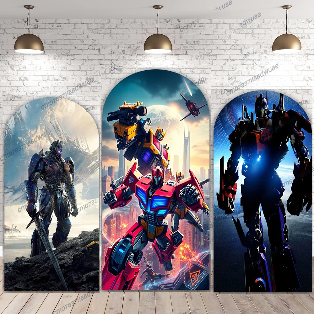 

Transformers Birthday Party Photo Background Baby Shower Arch Photo Backdrop Cartoon Banner Photography Backdrop