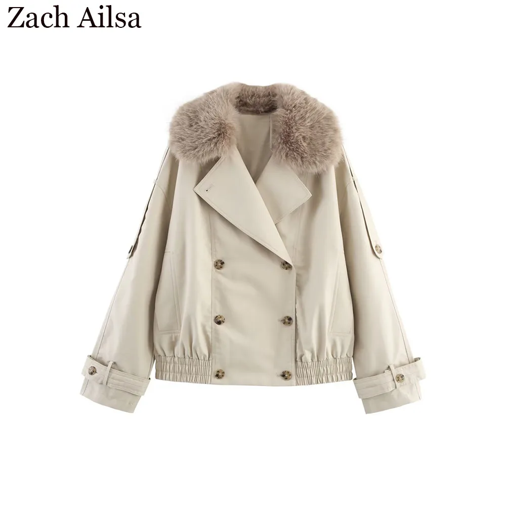 

Осенняя новая женская модная универсальная двубортная короткая водонепроницаемая ветровка с длинными рукавами