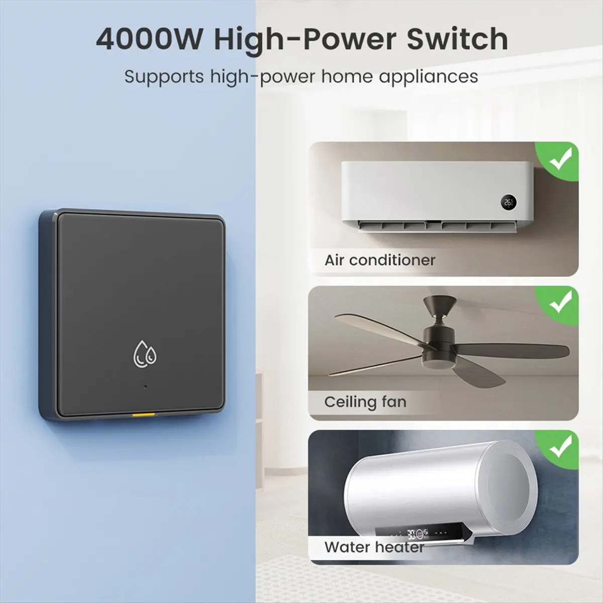 DT81 20A 4000W WiFi RF433 Smart Switch for Hot Water Heater AI Assistant Tuya Wall Switch Power Monitor Work Black