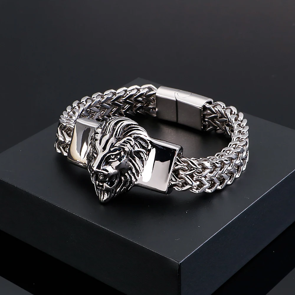 Vintage Domineering Lion Head Bracelet 316L Stainless Steel Punk Biker Animal Bracelets For Men Fashion Jewelry Gifts Wholesale