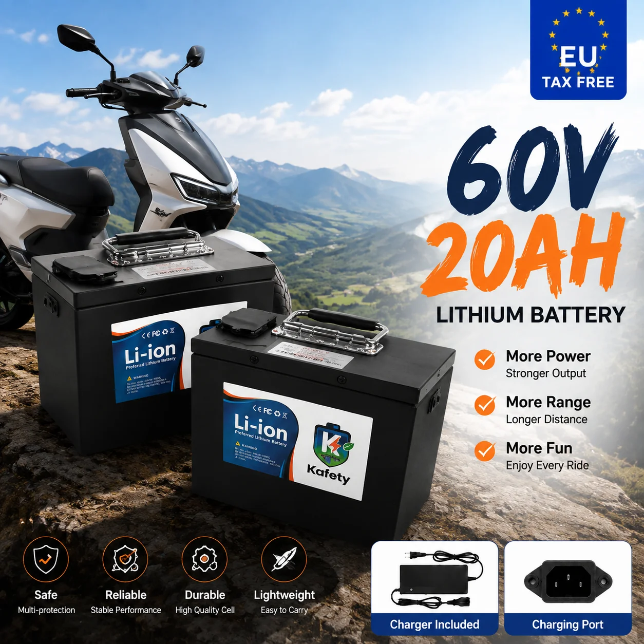 Wiederaufladbare Batterie 60V 20Ah mit integriertem BMS, wasserdicht für Elektrofahrräder und Roller