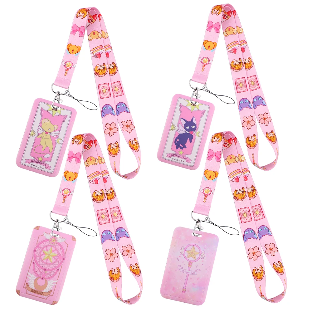 YQ1048 Pink Anime Magic Card Messenger Key Lanyard ID Card Cover Keychain Lariat Travel Badge Holder Phone Neck Strap Jewelry