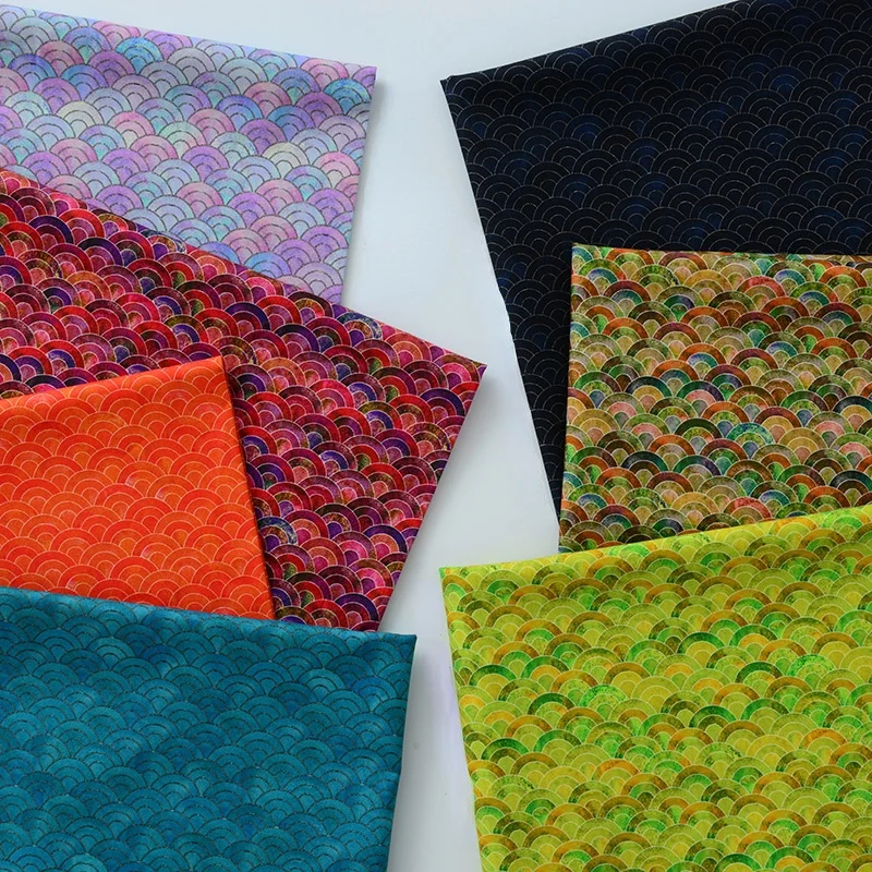 140x50cm Fabric Pure Cotton DIY Clothing Handmade Ins Summer Fabric Imitation Hot Stamping Cotton Fabric Water Ripple Gradient
