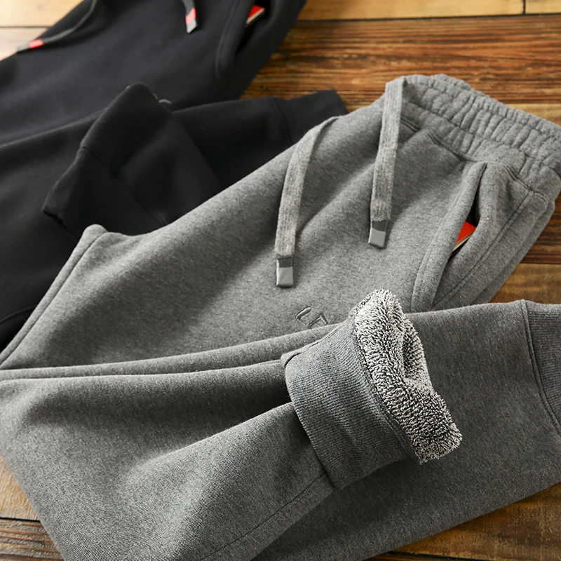 

Men's Autumn Winter Thiened Fce Lined Lamb Velvet Loose Fit Sports Casual Long Pants Cotton Trousers Youth Sle