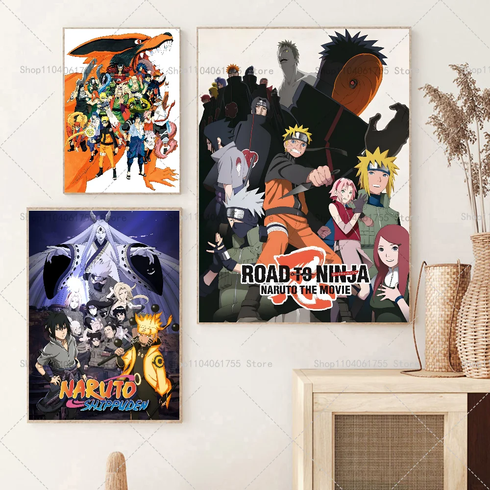 1PC Japanese Anime Naruto Poster Self-adhesive Art Waterproof Paper Sticker Coffee House Bar Room Wall Decor