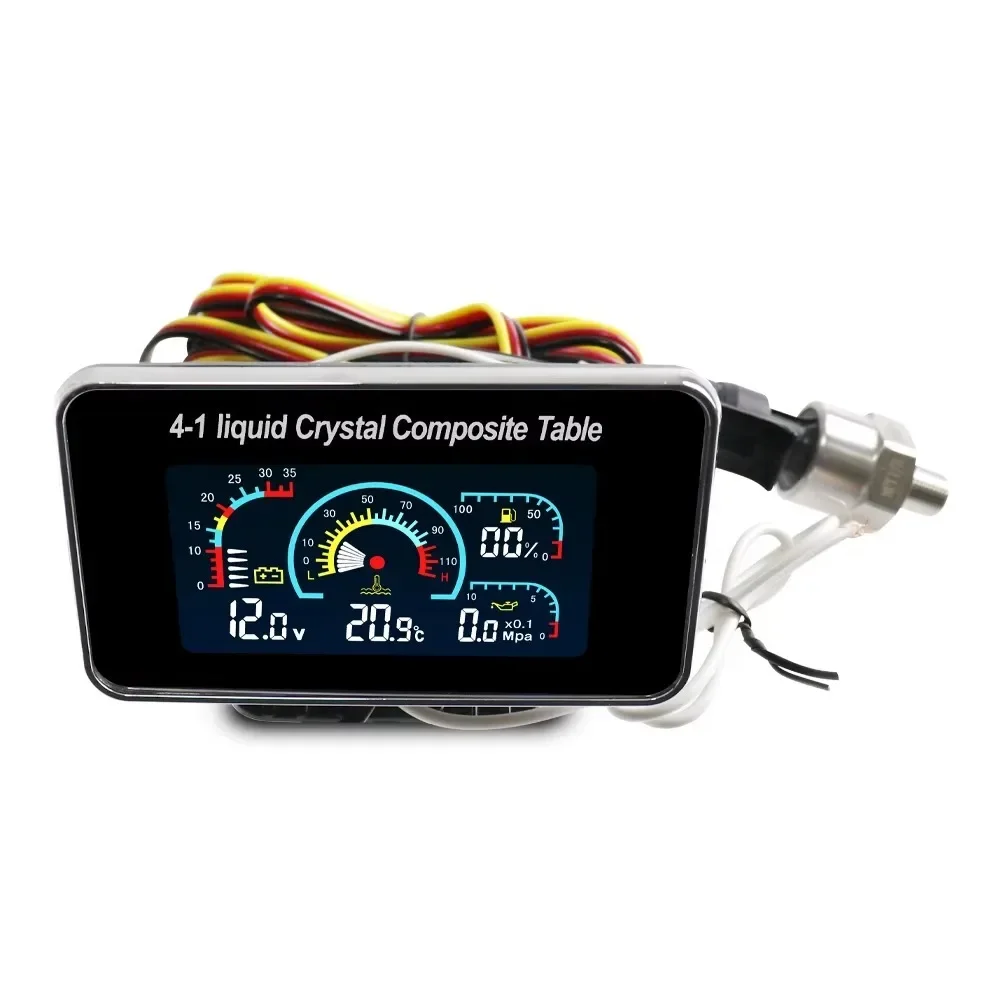 LCD Digital 4in1 Car ALARM Gauge Voltmeter Oil Pressure Fuel Water Temp Meter 1/8 NPT Oil Pressure Sensor 12V 24V
