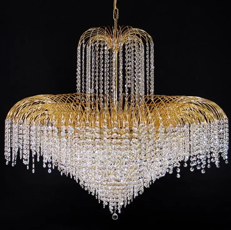 Luxury Gold Crystal Chandelier Large Hanging Light for Living Room Hotel Hall Villa Home Decor