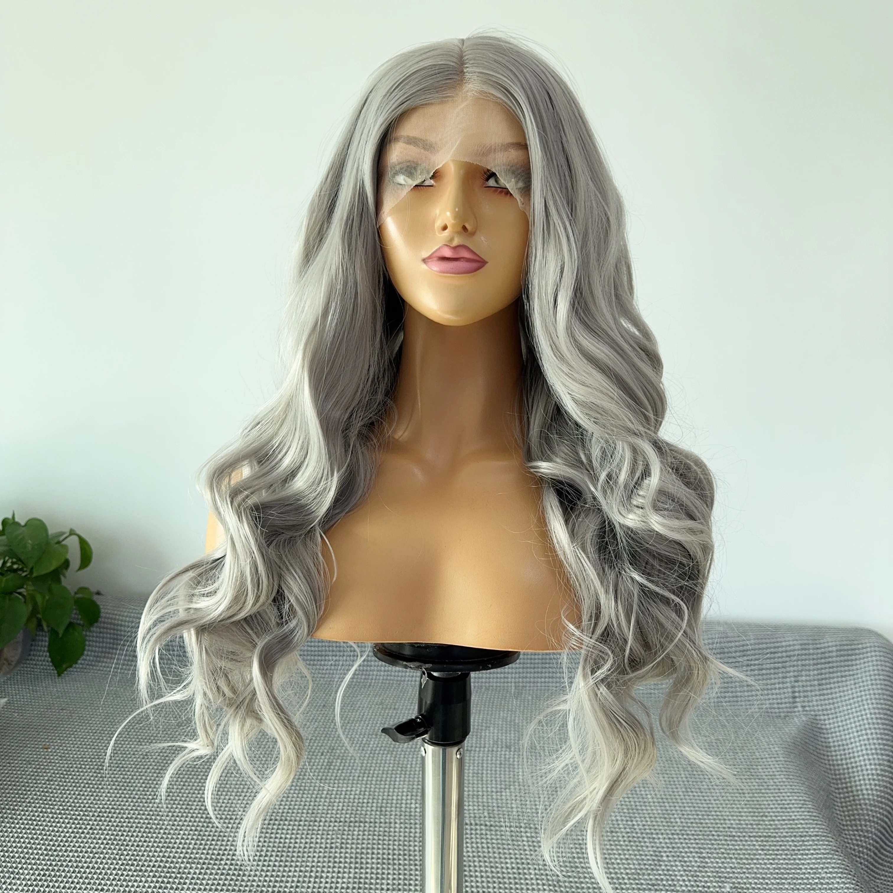 Gray Wig Lace Front Women 26 Inches 13*4 HD Lace Front Wigs Long Straight Natural Looking Synthetic Lace Front Wig for Cosplay