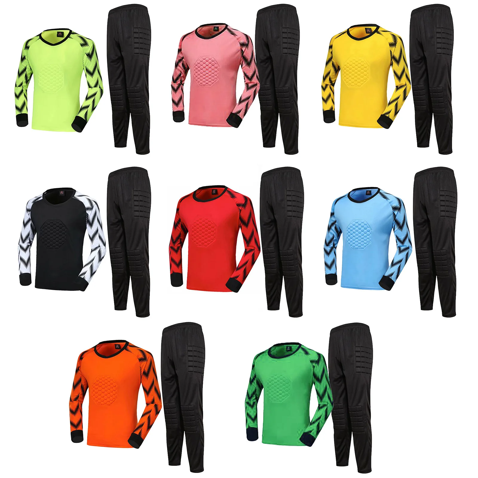 Men Soccer Goalkeeper Outfit Goalie Sport Suit Long Sleeve Sponge Pads Protection Top Pants Football Training Uniform Sportswear