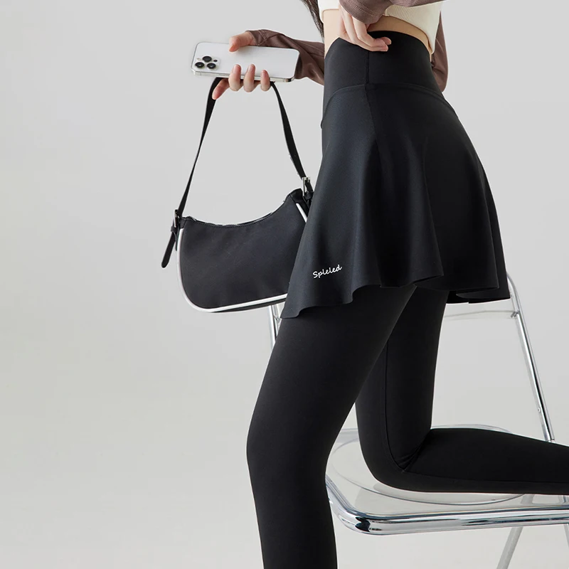 Damskie spodnie sportowe do fitnessu, jogi, spódnico-spodnie, imitacja dwuczęściowych spodni tenisowych, spódnice, damskie legginsy sportowe na jesień i zimę, ocieplane polarem.