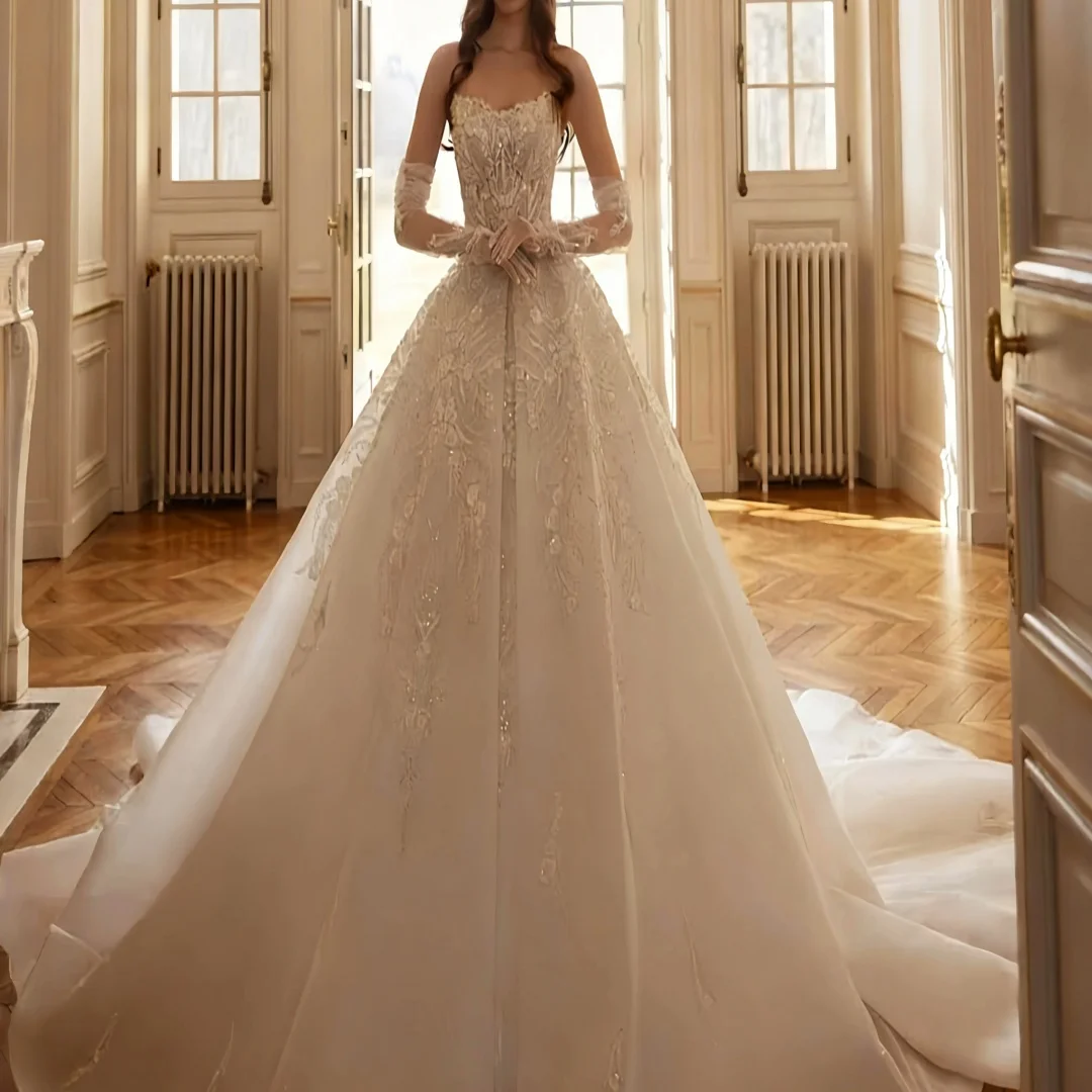 Robe de mariée élégante, personnalisée, sans bretelles, sans manches, perlée, robes de soirée formelles pour mariée