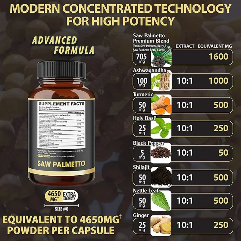 Saw Palmetto Supplement - with Ashwagandha To Help Promote Prostate Health, Urinary Tract Health, and Hair Growth - 120 Capsules
