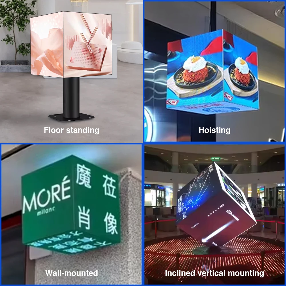 Layar LED Kubus Luar Ruangan Tahan Air untuk Periklanan, Panel Layar LED Kubus Empat Sisi