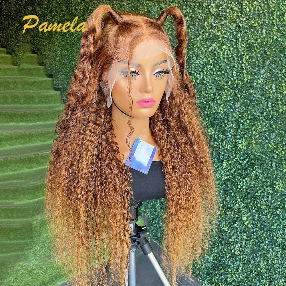 

Honey Blonde Ombre Curly Wigs Lace Front Human Hair Wigs 13x6 Transparent Lace Frontal Wigs For Women Pre Plucked Ready To Wear