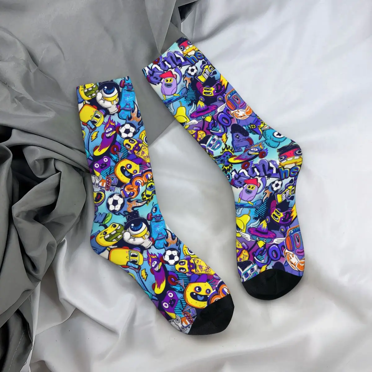 Calcetines de compresión de estilo callejero para hombre, calcetín sin costuras con diseño de arte de grafiti Harajuku Vintage de Comics y monstruos, novedad