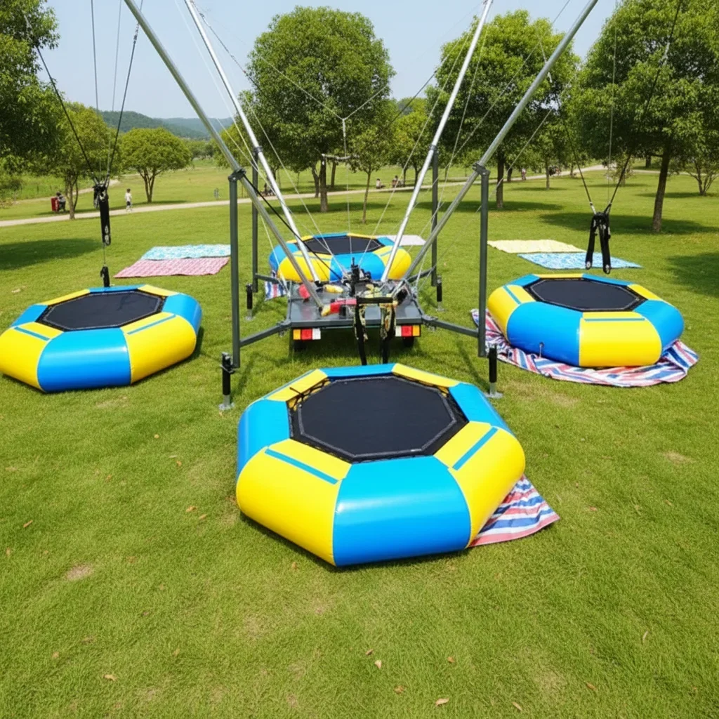 4-Person Inflatable Bungee Trampoline Outdoor Amusement Play Equipment