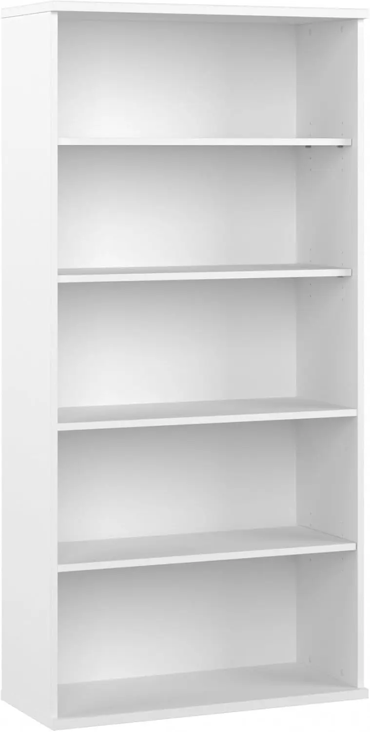 Furniture Studio C Tall 5 Shelf Bookcase in White, Large Bookshelf for Home or Professional Office