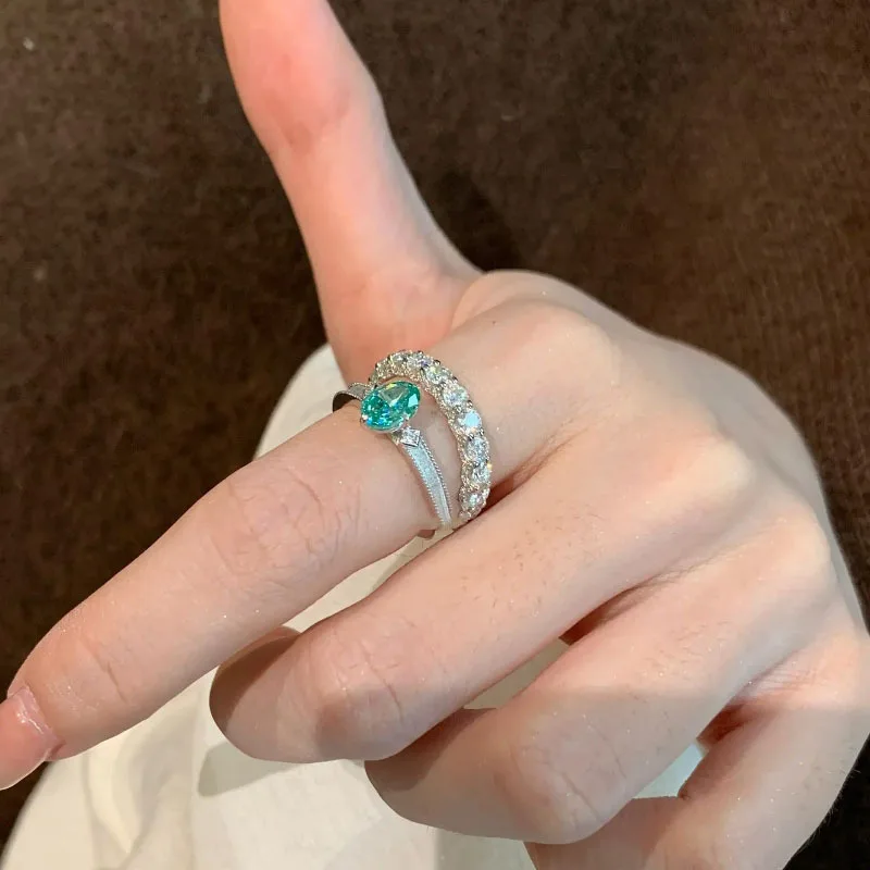 Palaibama brushed horse-eye pointed ring Light luxury fashion High quality green gemstone rings fine jewelry