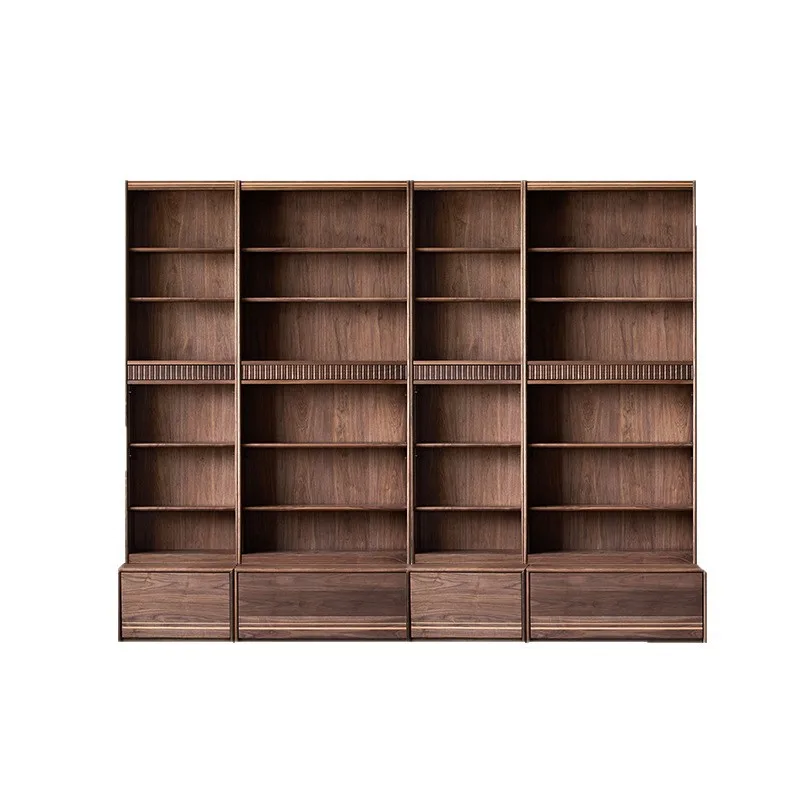 North American Black Walnut Solid Wood Bookshelf Combination Cabinet, Cherry Wood Star Cabinet, Full Wall Booth Bookcase