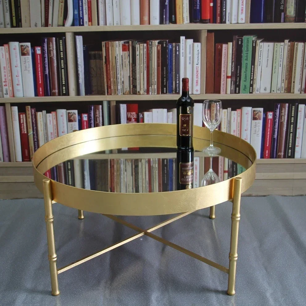 New Chinese-style bamboo joint rou nd electroplated gold foil mir ror coffee tab le/soft deco ration design light
