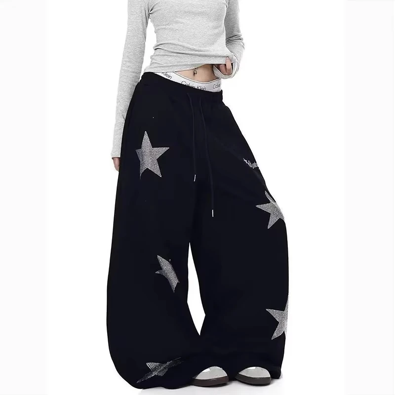 2026  Retro Star Embroidery Patch Sports Street Dance Sweatpants Women Loose Lazy Style Slim Wide Leg Jazz Dance Knife Pants