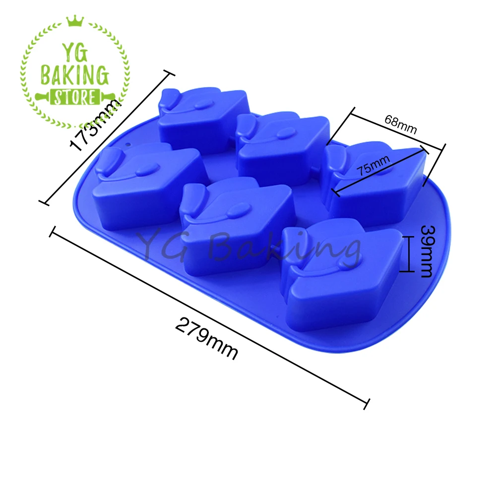6 Cavity 3D Graduation Hat Design Silicone Mousse Mould Chocolate Mold DIY Candle Model Chiffon Cake Decorating Tools Bakeware