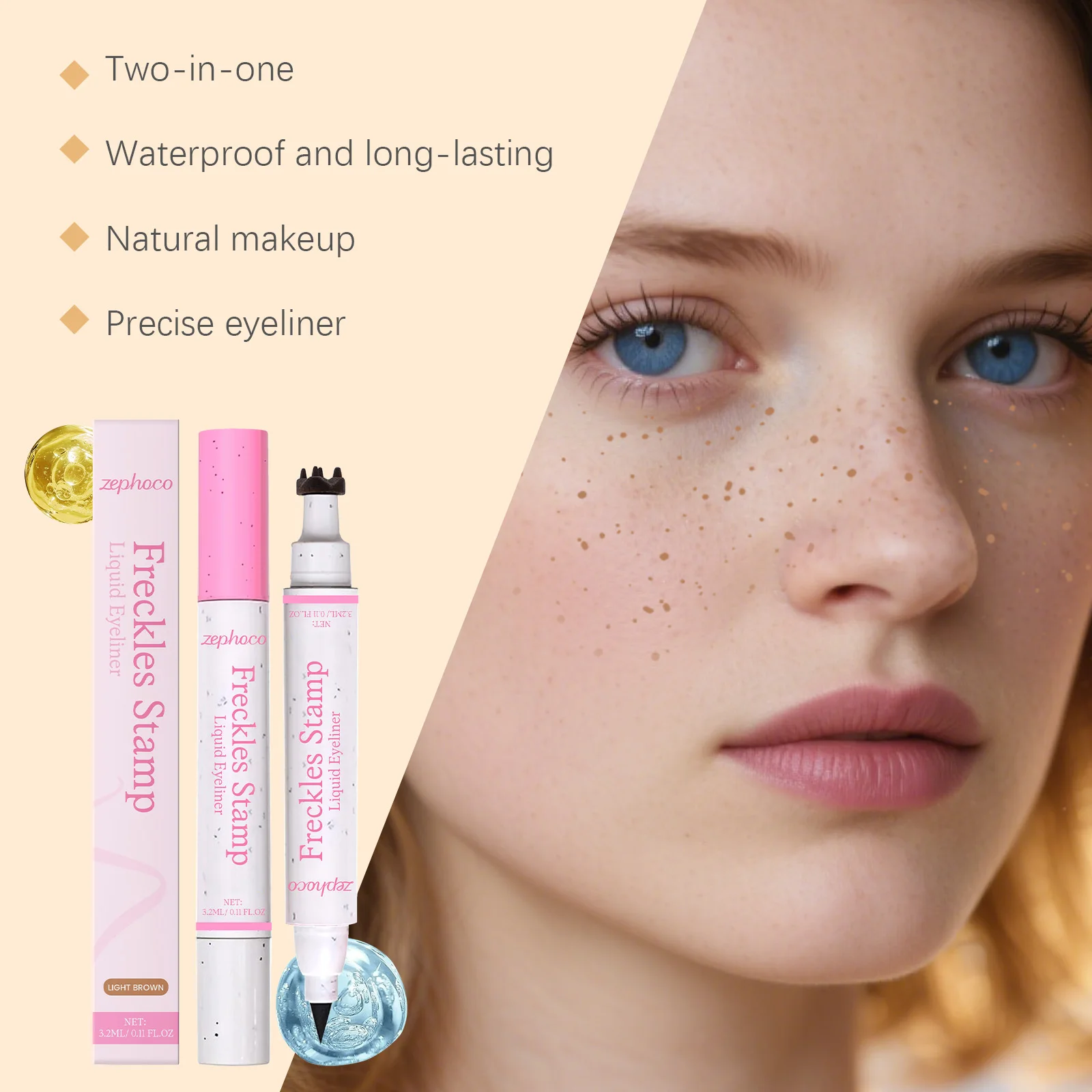 Delineador de Ojos 2 en 1 y Delineador de Pecas, Resistente al Agua y al Sudor, de Larga Duración, Sello de Pecas de Secado Rápido, Maquillaje de Ojos Natural