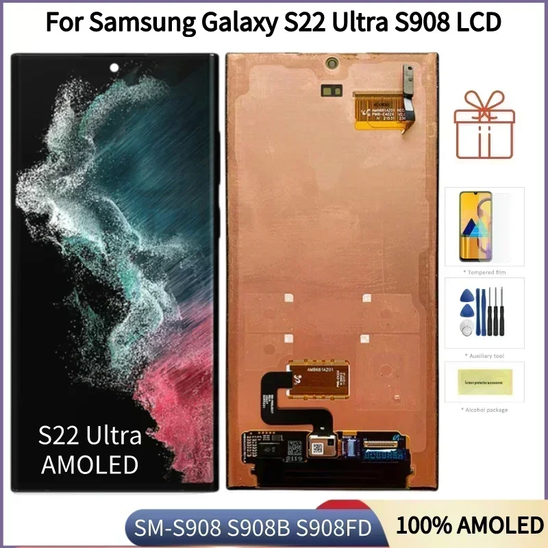 Super AMOLED Samsung Galaxy S22 Ultra LCD SM-S908 S9080 S908FD Display Touch Screen Digitizer Assembly Replacement