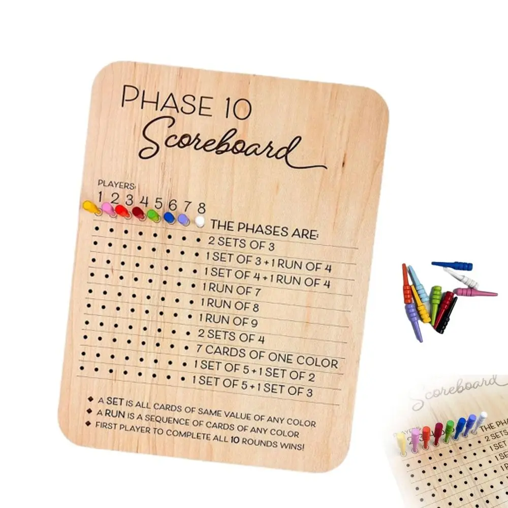 New Wooden Phase 10 Score Board Sturdy Portable Wooden Scorecard and Round Tracker Phase 10 Score Sheets 10 Game Scoreboard