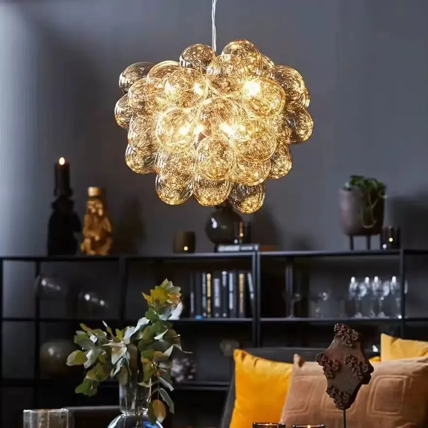 ‌Nordic Balloon Bubble Chandelier Creative LED Lighting for Bedroom Kids Room Living Room Restaurant Grape Cluster Pendant Light