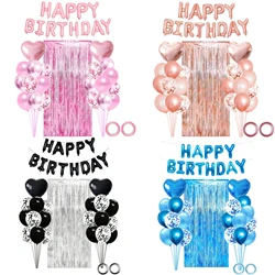 36Pcs Mixed Balloons Happy Birthday Party Decoration Metallic Foil Tinsel Curtain Background Boy Grils Birthday Party Decoration