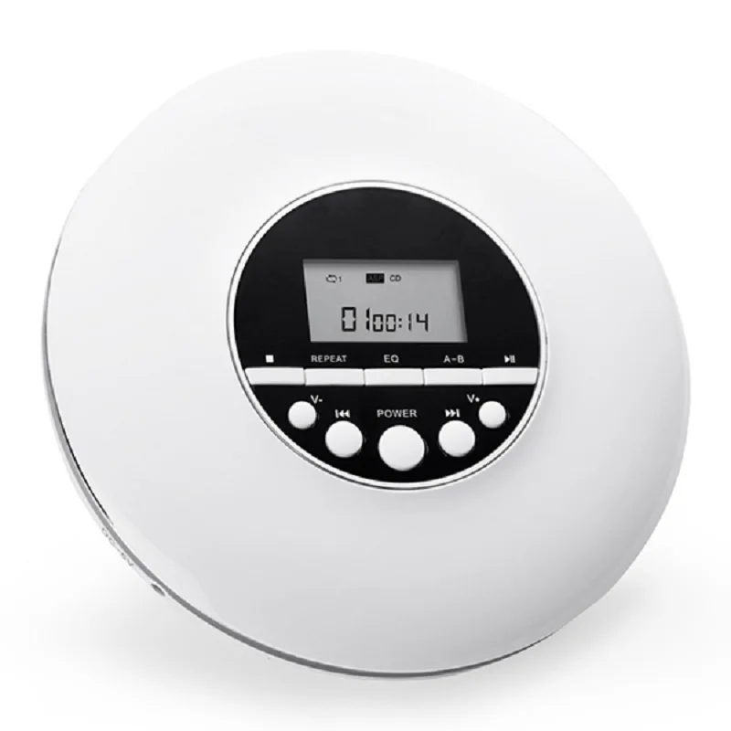 Portable CD Player MP3 Music Player with Stereo Earbuds and Bluetooth Output CD Player with LCD Display White